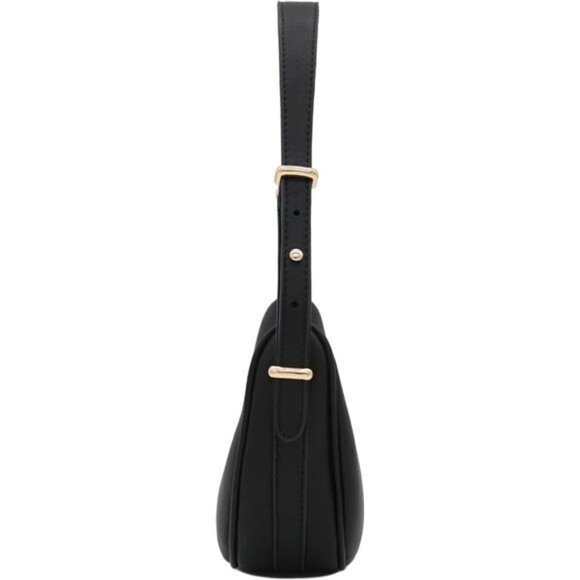 Small Crescent Smooth Faux Leather Bag Black - Picture 3 of 7